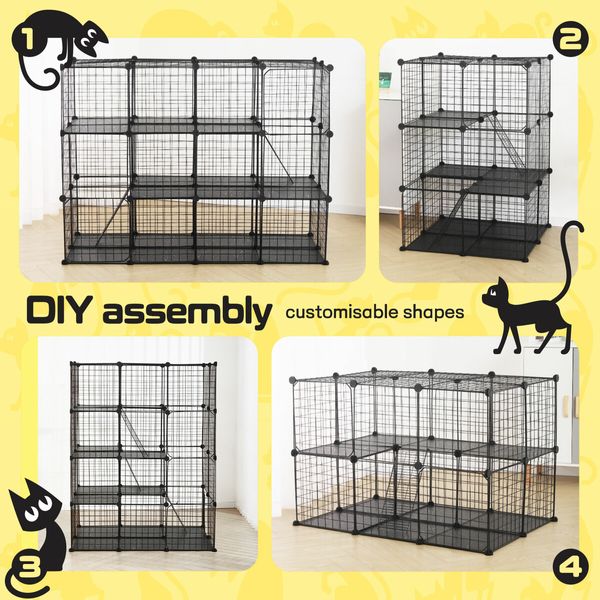 4 Tier Cat Cage Enclosure Crate XL DIY Rabbit Bunny Ferret Hutch House Cattery Kitty Kitten Fence Kennel Playpen Pen Habitat Platforms Ramps