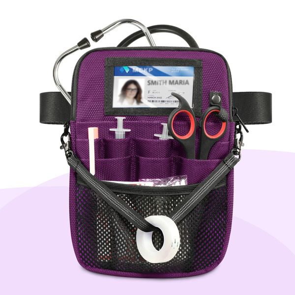 Nurse Fanny Pack with Tape Holder,Multi Compartment Medical Gear Pocket Belt Bag Nursing Organizer Pouch,Utility Waist Pack (Purple)