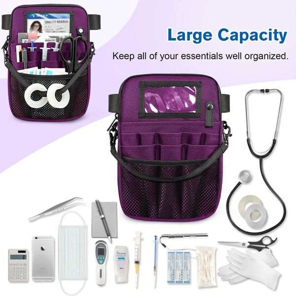 Nurse Fanny Pack with Tape Holder,Multi Compartment Medical Gear Pocket Belt Bag Nursing Organizer Pouch,Utility Waist Pack (Purple)