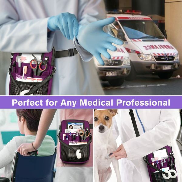 Nurse Fanny Pack with Tape Holder,Multi Compartment Medical Gear Pocket Belt Bag Nursing Organizer Pouch,Utility Waist Pack (Purple)