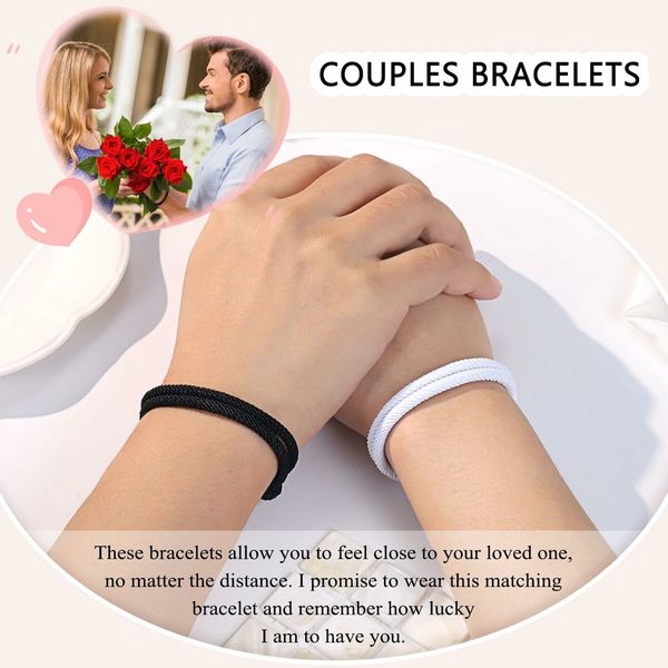 Adjustable Rope Couples Bracelets for Men,Boyfriend,Girlfriend,Soulmate,Husband,Wife - Anniversary Valentines Day Birthday Christmas Gift for Him and Her (Black White/Anniversary)