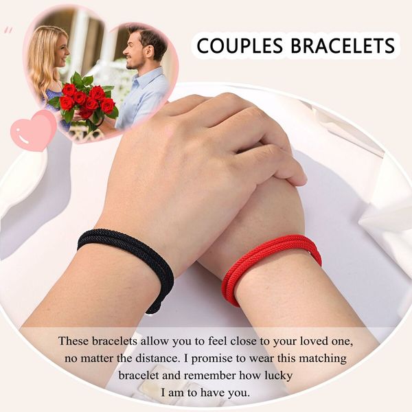 Adjustable Rope Couples Bracelets for Men,Boyfriend,Girlfriend,Soulmate,Husband,Wife - Anniversary Valentines Day Birthday Christmas Gift for Him and Her (Black Red/Anniversary)