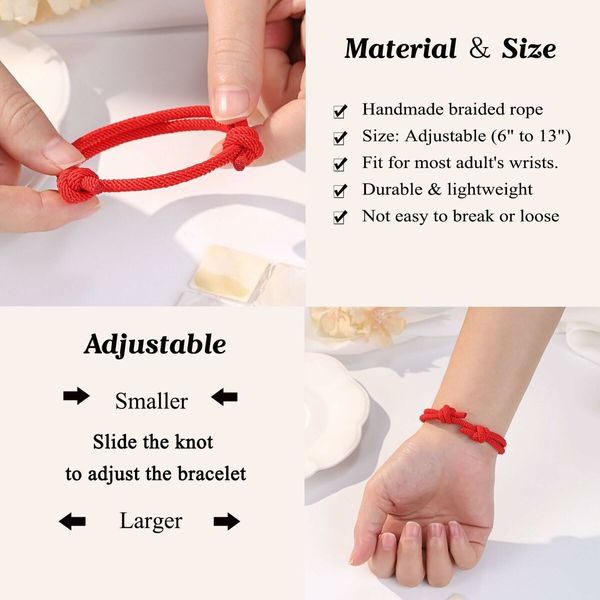 Adjustable Rope Couples Bracelets for Men,Boyfriend,Girlfriend,Soulmate,Husband,Wife - Anniversary Valentines Day Birthday Christmas Gift for Him and Her (Black Red/Anniversary)