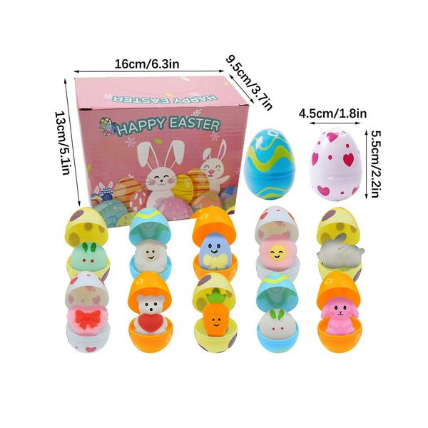 12pcs Easter Egg Fillers Toy Non-toxic Multicolor Safe Material Abs Kawaii Design Printed Opening Eggshell