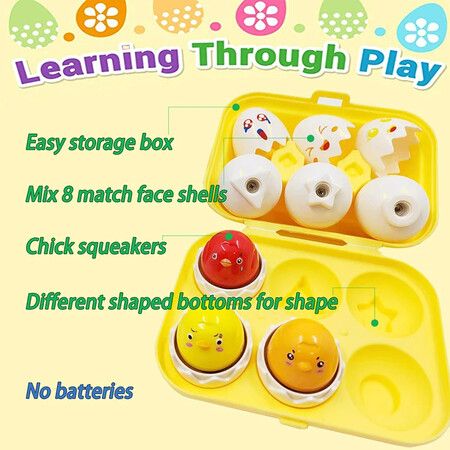 6p Eggs Set With Matching Easter Egg Set Without Electricity, Color And Shape Recognition, Early Education Puzzle Toys, Christmas Gifts chicken