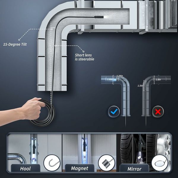 Endoscope Camera with Light, Inspection Borescope Camera, 5 Meters Semi Rigid Cord Bore Scope for Sewer, Pipe