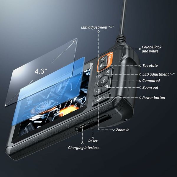 Endoscope Camera with Light, Inspection Borescope Camera, 5 Meters Semi Rigid Cord Bore Scope for Sewer, Pipe