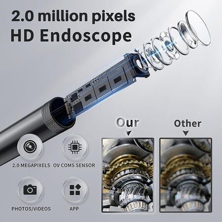 Endoscope Camera with Light, 5 Meters Semi-Rigid Snake Inspection Camera for iOS and Android