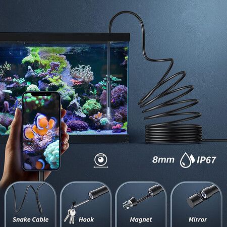 Endoscope Camera with Light, 5 Meters Semi-Rigid Snake Inspection Camera for iOS and Android