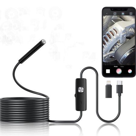 Endoscope Camera with Light, 5 Meters Semi-Rigid Snake Inspection Camera for iOS and Android