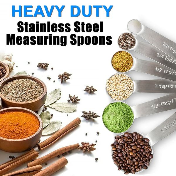 6 PCS Measuring Spoons, Premium Heavy Duty 18/8 Stainless Steel Measuring Spoons Cups Set, Small Tablespoon with Metric and US Measurements