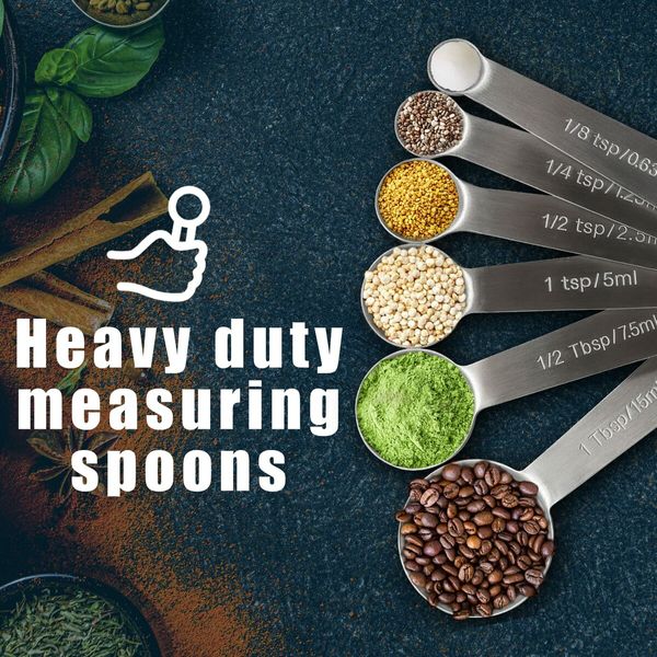 6 PCS Measuring Spoons, Premium Heavy Duty 18/8 Stainless Steel Measuring Spoons Cups Set, Small Tablespoon with Metric and US Measurements