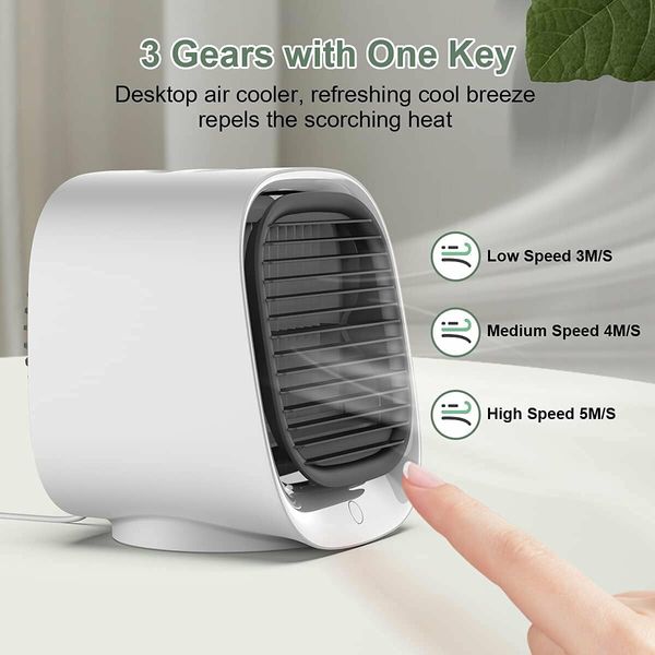 Portable Air Conditioner Fan,3 Speed Rechargeable Evaporative Air Cooler,Mini AC Desktop Fan for Room Home Bedroom Office Indoor Outdoor Col White