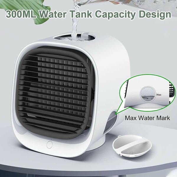 Portable Air Conditioner Fan,3 Speed Rechargeable Evaporative Air Cooler,Mini AC Desktop Fan for Room Home Bedroom Office Indoor Outdoor Col White