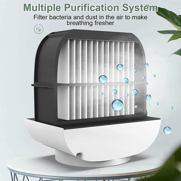 Portable Air Conditioner Fan,3 Speed Rechargeable Evaporative Air Cooler,Mini AC Desktop Fan for Room Home Bedroom Office Indoor Outdoor Col White