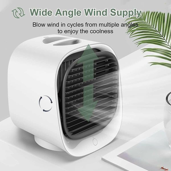 Portable Air Conditioner Fan,3 Speed Rechargeable Evaporative Air Cooler,Mini AC Desktop Fan for Room Home Bedroom Office Indoor Outdoor Col White