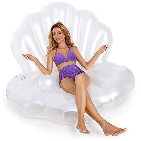 Inflatable  Pool Float, Blow Up Giant Clam  Ride On Raft Chair for Swimming Pool Summer Beach Party