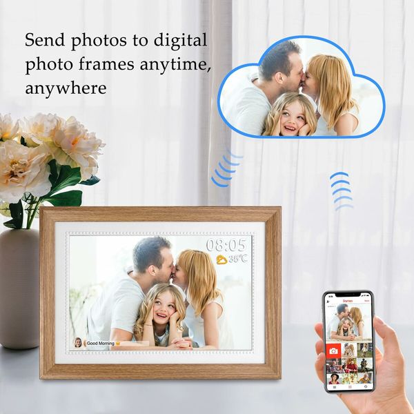 10.1 Inch Smart WiFi Digital Photo Frame 1280x800 IPS LCD Touch Screen,Auto-Rotate Portrait and Landscape,Built in 16GB Memory,Share Moments Instantly from Anywhere (Wooden)