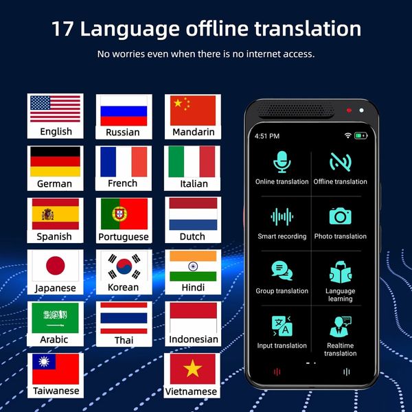 AI Language Translators,Instant Translator,Portable Translator Device with 138 Languages & 4.1" Touch Screen,Smart Voice Photo Translator Real Time,Offline Online Translation for Travel