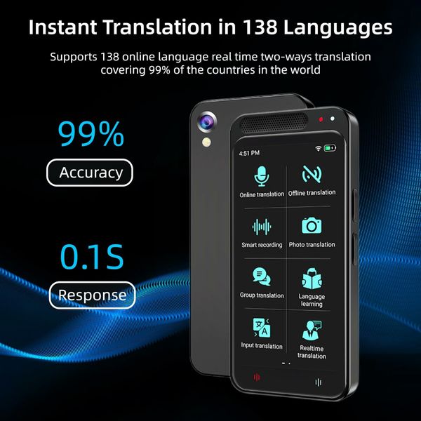 AI Language Translators,Instant Translator,Portable Translator Device with 138 Languages & 4.1" Touch Screen,Smart Voice Photo Translator Real Time,Offline Online Translation for Travel