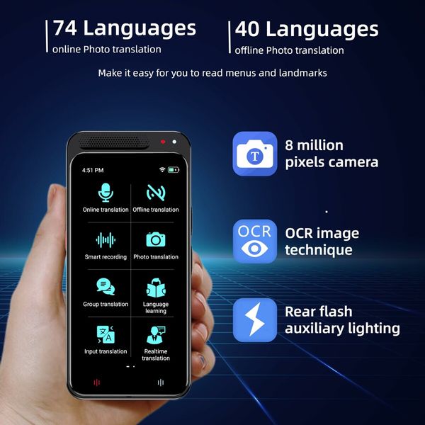 AI Language Translators,Instant Translator,Portable Translator Device with 138 Languages & 4.1" Touch Screen,Smart Voice Photo Translator Real Time,Offline Online Translation for Travel