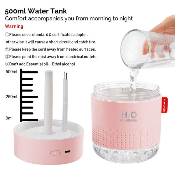 Portable Mini Humidifier,500ml Small Cool Mist Humidifier,USB Personal Desktop Humidifier (Pink)