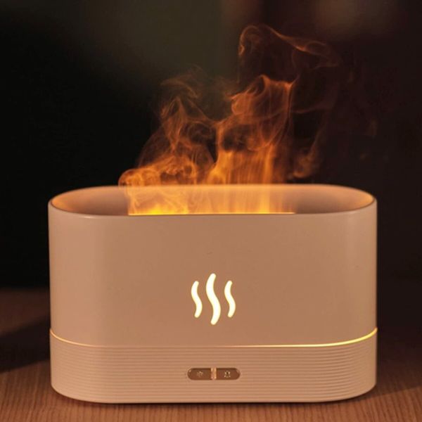 Aromatherapy Flame Light Quiet Mist Humidifiers Aroma Air Diffusers with Auto Shut-Off Protection Night Light USB Color White Warm Light