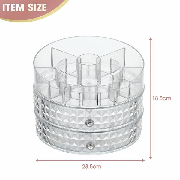 Rotating Makeup Organiser Jewellery Storage Organizer Box Cosmetic Case Holder 6 Drawers Portable Display Stand Container 360 Degree Spinning Transparent