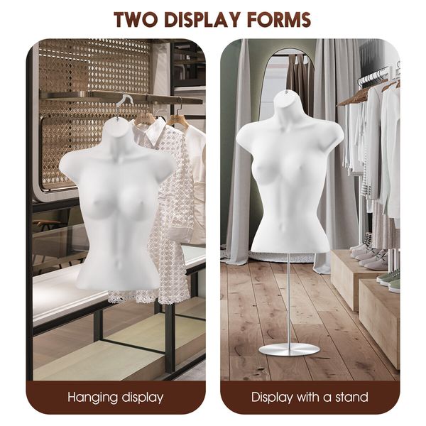 2PCS Female Mannequin Manikin Dressmakers Dress Form Torso Shop Display Fashion Sewing Dummy Adjustable 70-100cm with Stands Hollow Back White