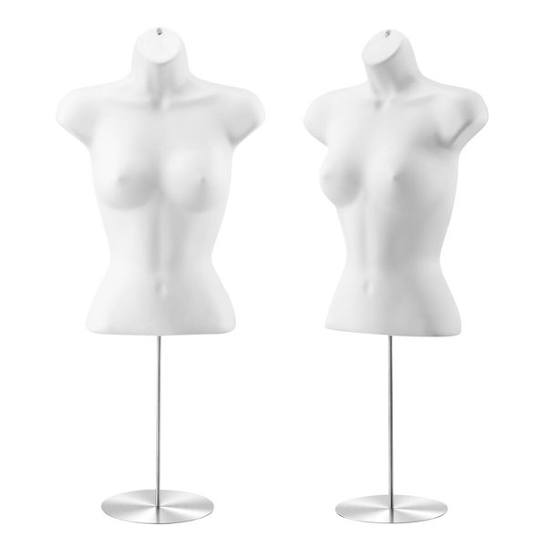 2PCS Female Mannequin Manikin Dressmakers Dress Form Torso Shop Display Fashion Sewing Dummy Adjustable 70-100cm with Stands Hollow Back White