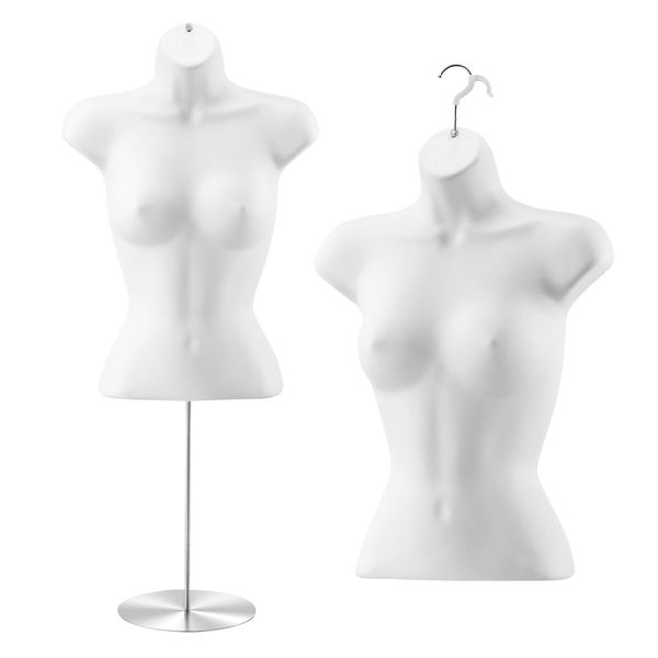 2PCS Female Mannequin Manikin Dressmakers Dress Form Torso Shop Display Fashion Sewing Dummy Adjustable 70-100cm with Stands Hollow Back White