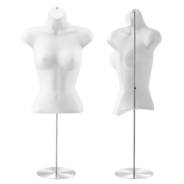 2PCS Female Mannequin Manikin Dressmakers Dress Form Torso Shop Display Fashion Sewing Dummy Adjustable 70-100cm with Stands Hollow Back White