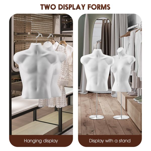 Male Female Mannequin Display Manikin Dressmakers Torso Dress Form Sewing Fashion Mens Women Dummy Adjustable 70-100cm with Stands Hollow Back 2PCS