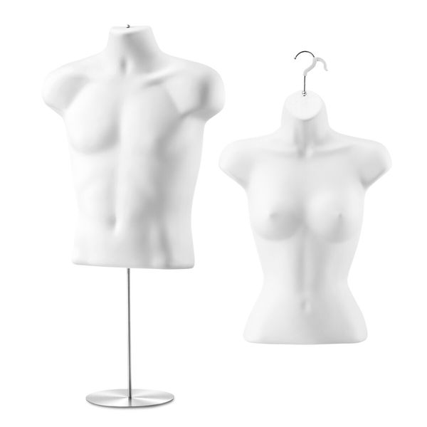 Male Female Mannequin Display Manikin Dressmakers Torso Dress Form Sewing Fashion Mens Women Dummy Adjustable 70-100cm with Stands Hollow Back 2PCS