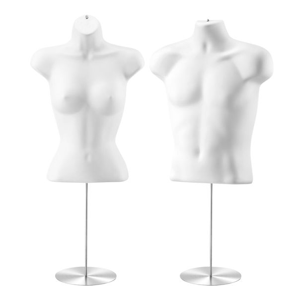 Male Female Mannequin Display Manikin Dressmakers Torso Dress Form Sewing Fashion Mens Women Dummy Adjustable 70-100cm with Stands Hollow Back 2PCS