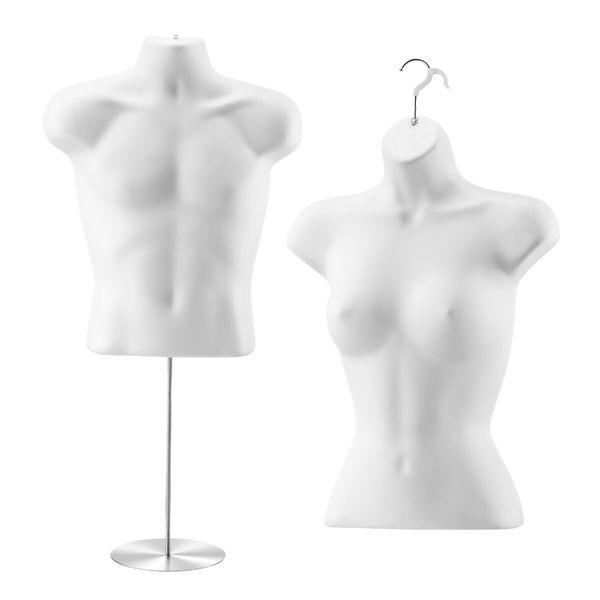 Male Female Mannequin Display Manikin Dressmakers Torso Dress Form Sewing Fashion Mens Women Dummy Adjustable 70-100cm with Stands Hollow Back 2PCS