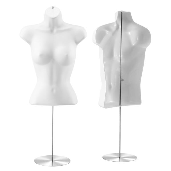 Male Female Mannequin Display Manikin Dressmakers Torso Dress Form Sewing Fashion Mens Women Dummy Adjustable 70-100cm with Stands Hollow Back 2PCS