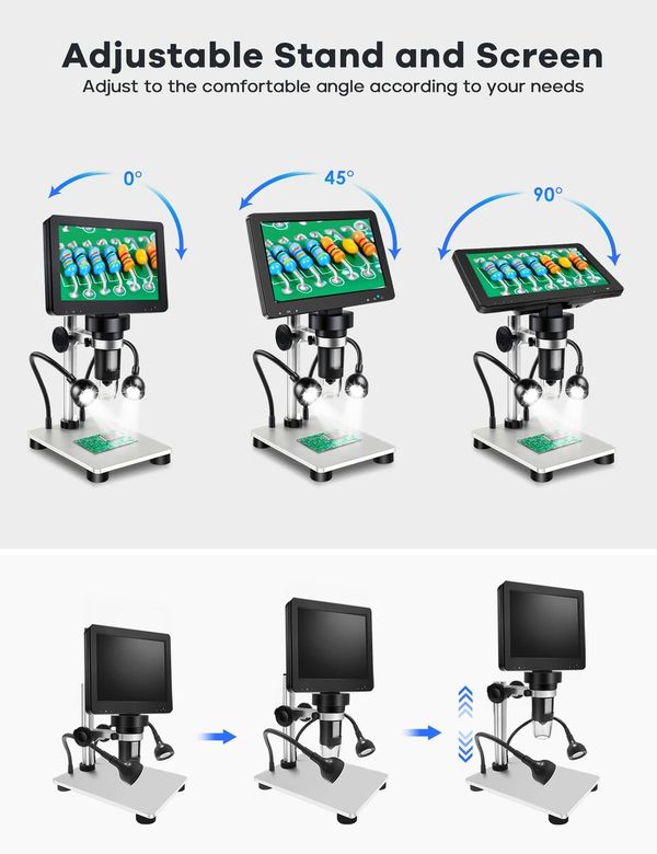 7" LCD Digital Microscope 1200X,12MP Coin Microscope with Screen,1080P Video Microscope with 12pcs Slides,Wired Remote,2 Side Lights (DM9)