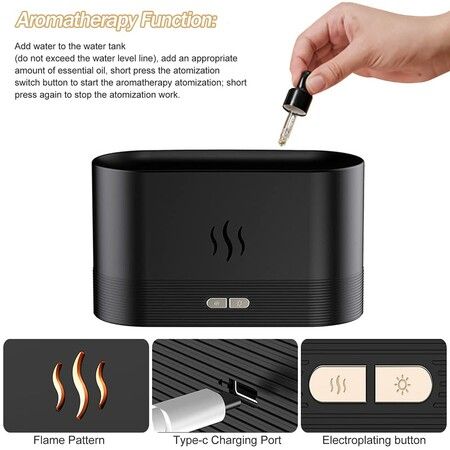 7 Color Light Aromatherapy Flame Light Quiet Mist Humidifiers Aroma Air Diffusers with Auto Shut-Off Protection  Night Light USB Color Black