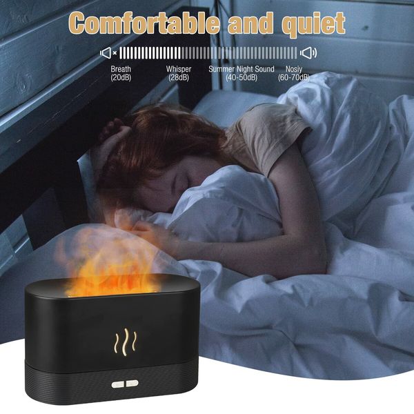 7 Color Light Aromatherapy Flame Light Quiet Mist Humidifiers Aroma Air Diffusers with Auto Shut-Off Protection  Night Light USB Color Black