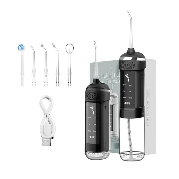 Water Dental Flosser Teeth Cleaning Gum Braces Care 6 Modes Cordless Portable Pull Out Oral Irrigator 5 Jet Tips Pick Waterproof Cleaner Home Travel