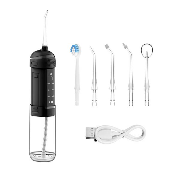 Water Dental Flosser Teeth Cleaning Gum Braces Care 6 Modes Cordless Portable Pull Out Oral Irrigator 5 Jet Tips Pick Waterproof Cleaner Home Travel