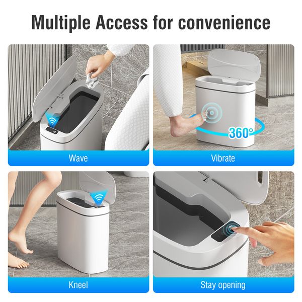 Smart Trash Bin 14L Rubbish Recycling Waste Bin Sensor Automatic Motion Toliet Basket Kitchen Garbage Can White