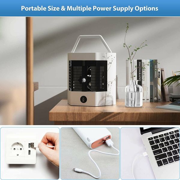 Portable Air Condition Fan Low Noise Mini Air Cooler Fan 3 Mode With 2 Water Tank Humidifier for Home Office