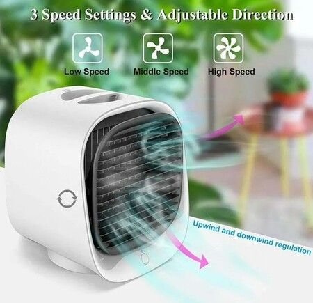 Portable Air Conditioner Fan - Mini Evaporative Air Conditioner Personal With 3 Wind Speed - Portable Air Cooler For Home Bedroom Office Table & Desktop