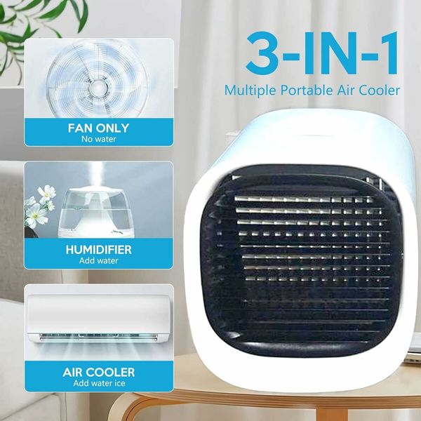 Portable Air Conditioner Fan - Mini Evaporative Air Conditioner Personal With 3 Wind Speed - Portable Air Cooler For Home Bedroom Office Table & Desktop