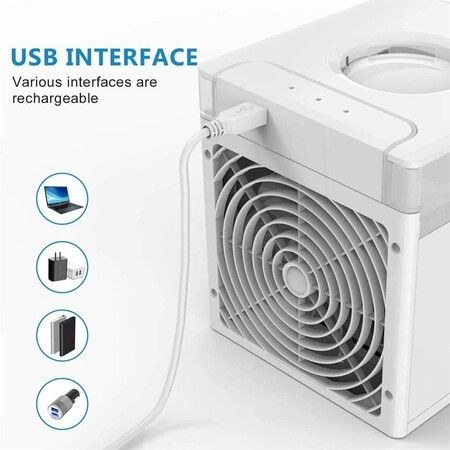 Personal Air Cooler,Mini Air Conditioner Portable Evaporative Cooling USB Fan With 7 Colors LED Light,Humidifier with 3 Speeds for Home Room Office