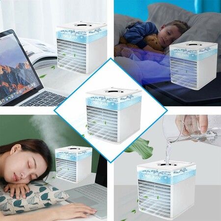 Personal Air Cooler,Mini Air Conditioner Portable Evaporative Cooling USB Fan With 7 Colors LED Light,Humidifier with 3 Speeds for Home Room Office