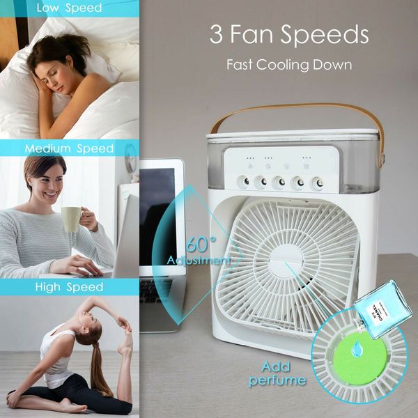 Personal Air Cooler,Portable Air Conditioner Fan,Mini Evaporative Cooler with 7 Colors LED Light,1/2/3 H Timer,3 Wind Speeds and 3 Spray Modes