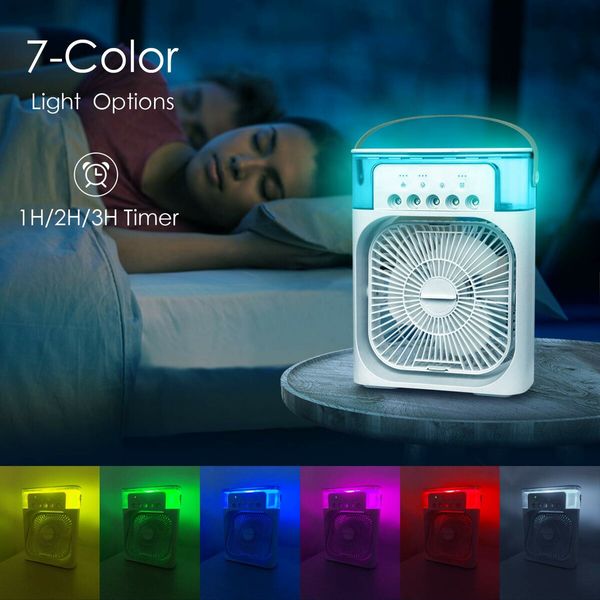 Personal Air Cooler,Portable Air Conditioner Fan,Mini Evaporative Cooler with 7 Colors LED Light,1/2/3 H Timer,3 Wind Speeds and 3 Spray Modes